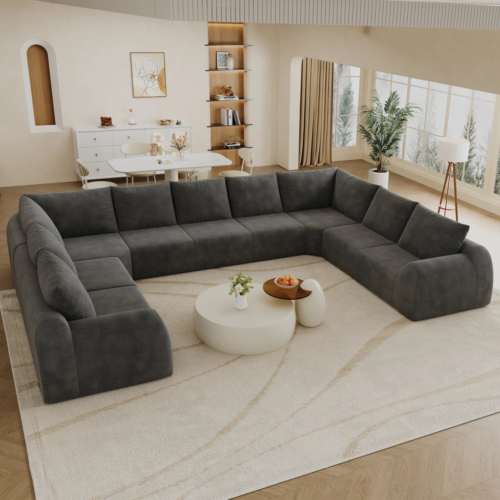 Divano modulare a U - in schiuma elastica e tessuto chenille - grigio scuro - 411 cm