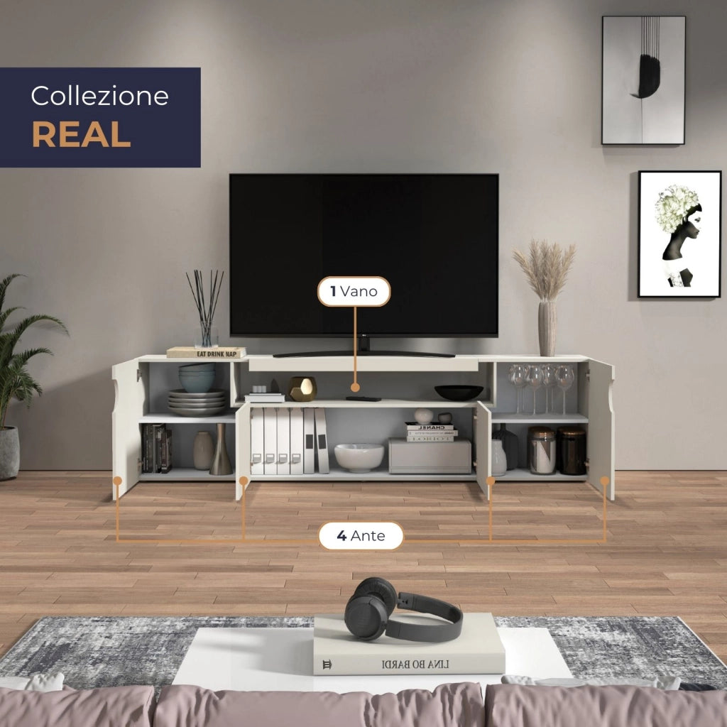 WHOUS Mobile porta TV Real con 4 ante e 1 vano aperto cashmere 200x40x60 cm