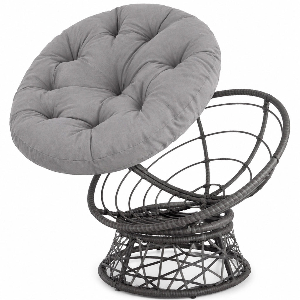 Poltrona Relax Girevole Da Esterno Con Cuscino Imbottito Seduta Rotazione 360 Gradi Per Giardino 64 x 80.5 Cm Grigio