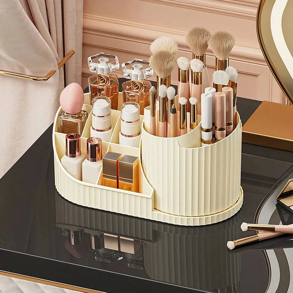 Trade Shop - Organizzatore Per Trucco Cosmetici Rotante Con Portapennelli Multiscomparto Compatto -
