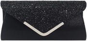Borsa a Tracolla con Glitter per Donna, Tasca da Sera, Modella con Schiena, Borsa a Manica, Nero