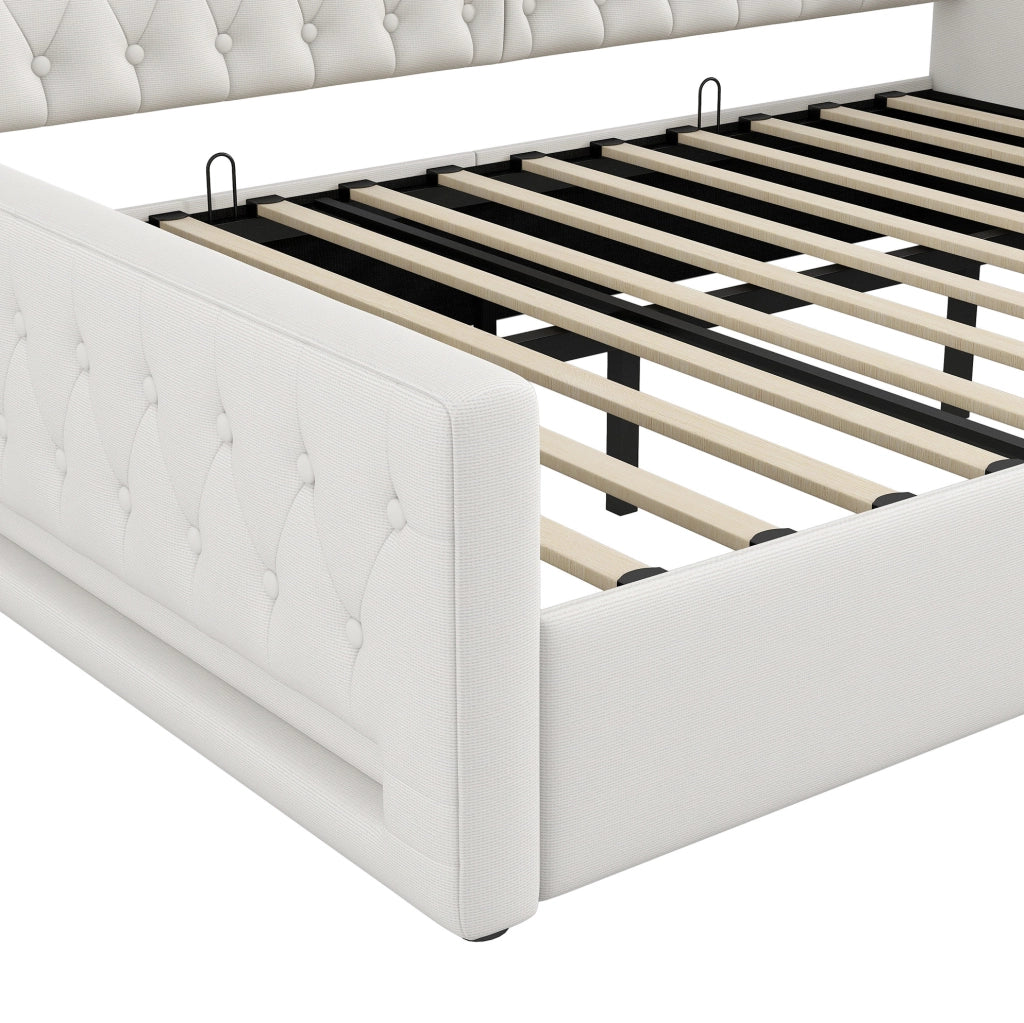 Letto 140x200 cm con LED e contenitore in MDF e compensato beige