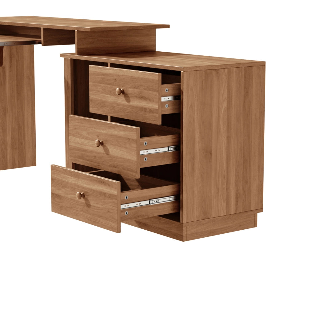 Scrivania multifunzione estensibile con 3 cassetti e 2 vani aperti; 110 cm; MDF color noce
