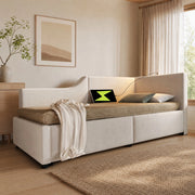 Letto singolo a divano 90x190 cm in velluto beige con vano