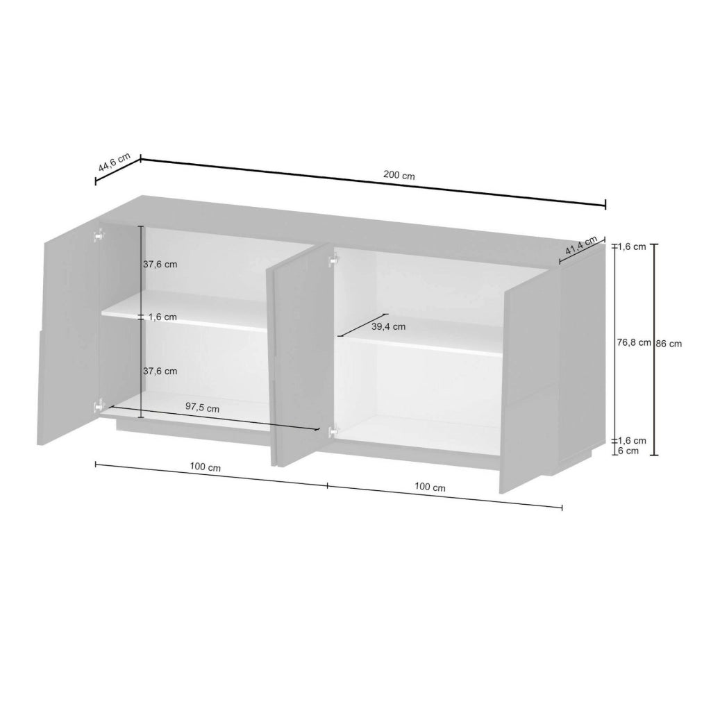 Credenza Arda, Buffet da soggiorno, Madia da salotto moderna con 4 ante, 200x44h86 cm, Antracite