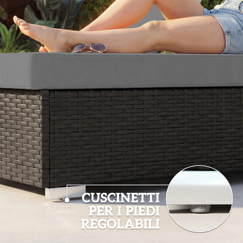 Set 2 Sdraio Giardino Rattan con Tavolino ¨C Xylo ¨C Schienale Regolabile Grigio Scuro 184x60x22