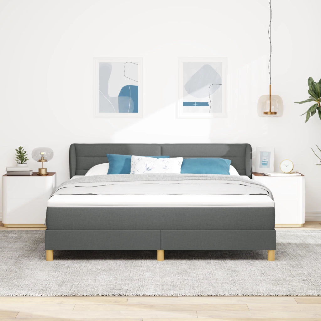 Letto Box Spring con Materasso Grigio Scuro, 180x200 cm in Tessuto