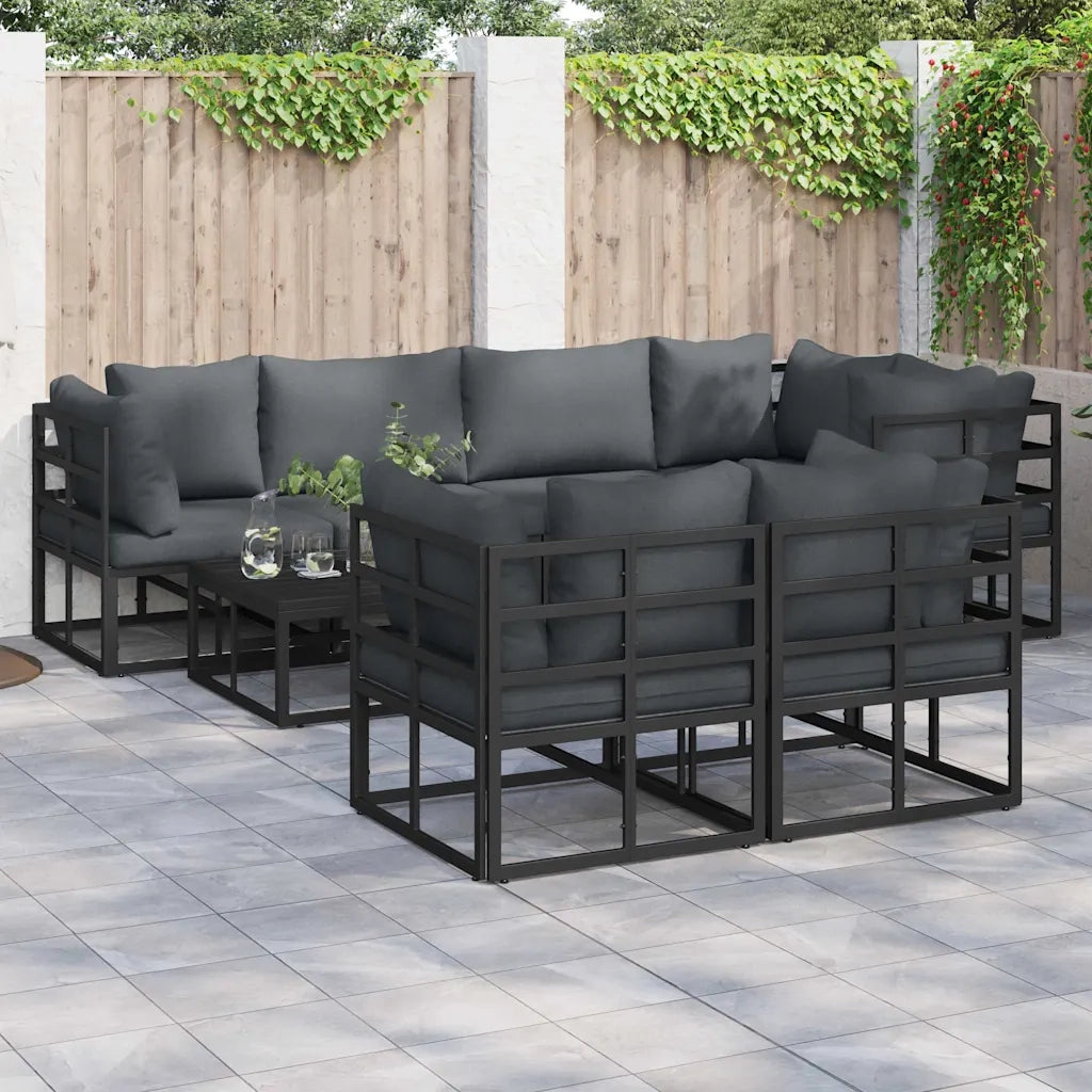 Set Divano da Giardino con cuscino 7 pcs Nero Acciaio