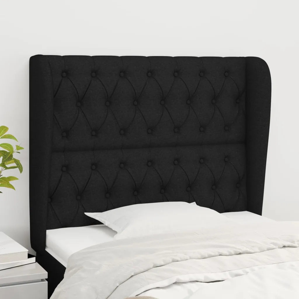 Testiera | Testata ad Orecchio Nera 93x23x118/128 cm in Tessuto