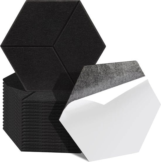 18 pezzi di pannelli acustici a forma di esagono, autoadesivi, pannello acustico, isolamento acustico, velluto, pannello per parete, nero