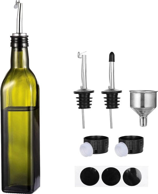 Olio da cucina, 500 ml flacone di olio di oliva con beccuccio, chiusura automatica, cernita e sifone, flacone in vetro, lavabile a mano e in forno a microonde, 1 pezzo, verde
