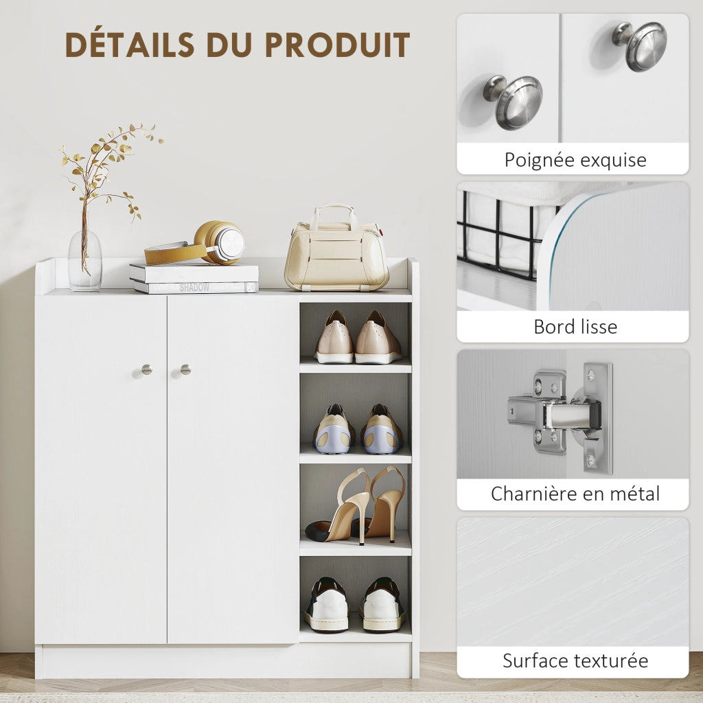 Scarpiera con 4 scomparti aperti e armadio 2 ante ¨C zephmum ¨C bianco 83x30x90 cm