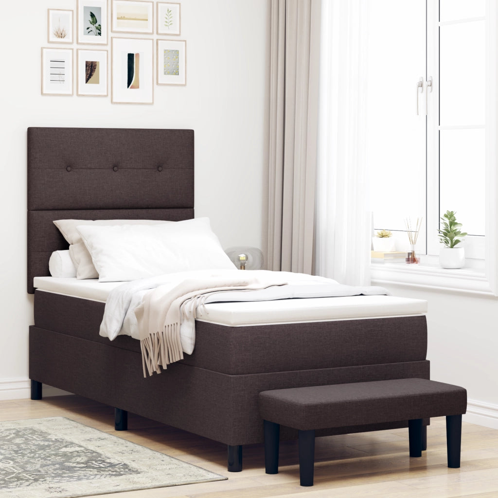 Letto con box spring con materasso e panchina marrone scuro 80x200 cm tessuto