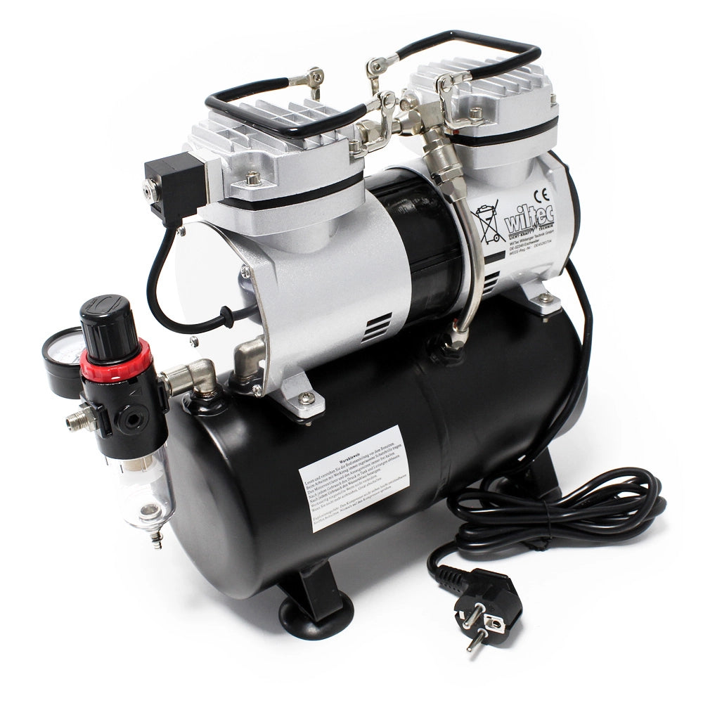 Compressore per aerografo AS196 con serbatoio aria 2 cilindri 6 bar Spegnimento automatico
