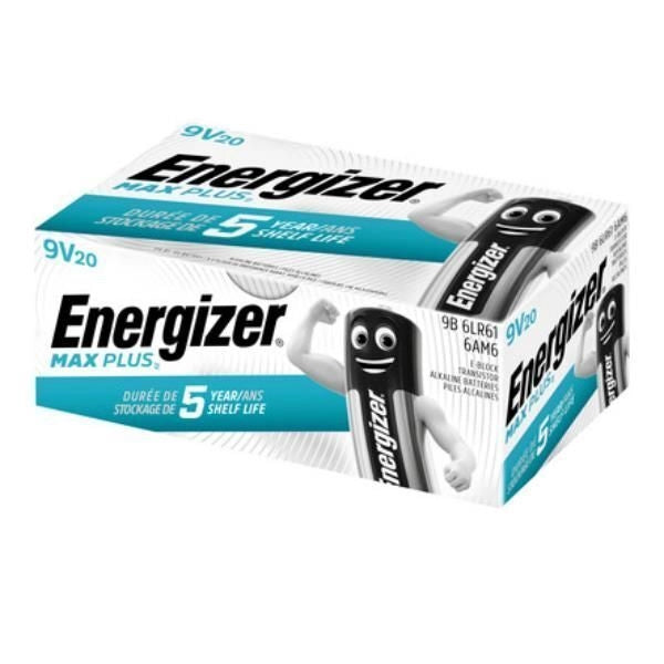 Energizer E301323200 Max Plus Batteria Alcalina 9V PP3 6LR61 600 mAh Confezione da 20 unita'