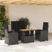 Set da Pranzo da Giardino 4 pz con Cuscini Nero in Polyrattan 3277335