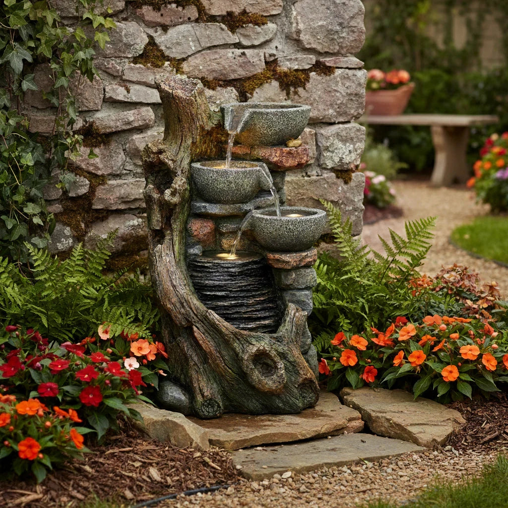 Fontana da Giardino Elettrica Rustic Brook Effetto Naturale con LED