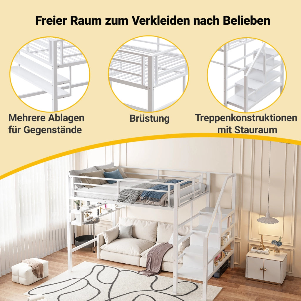 Letto a castello bianco con funzione contenitiva in metallo 140x200 cm