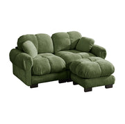 Divano modulare angolare a 2 posti in Chenille verde con ottomana mobile, design a trapunta e cuscini spessi