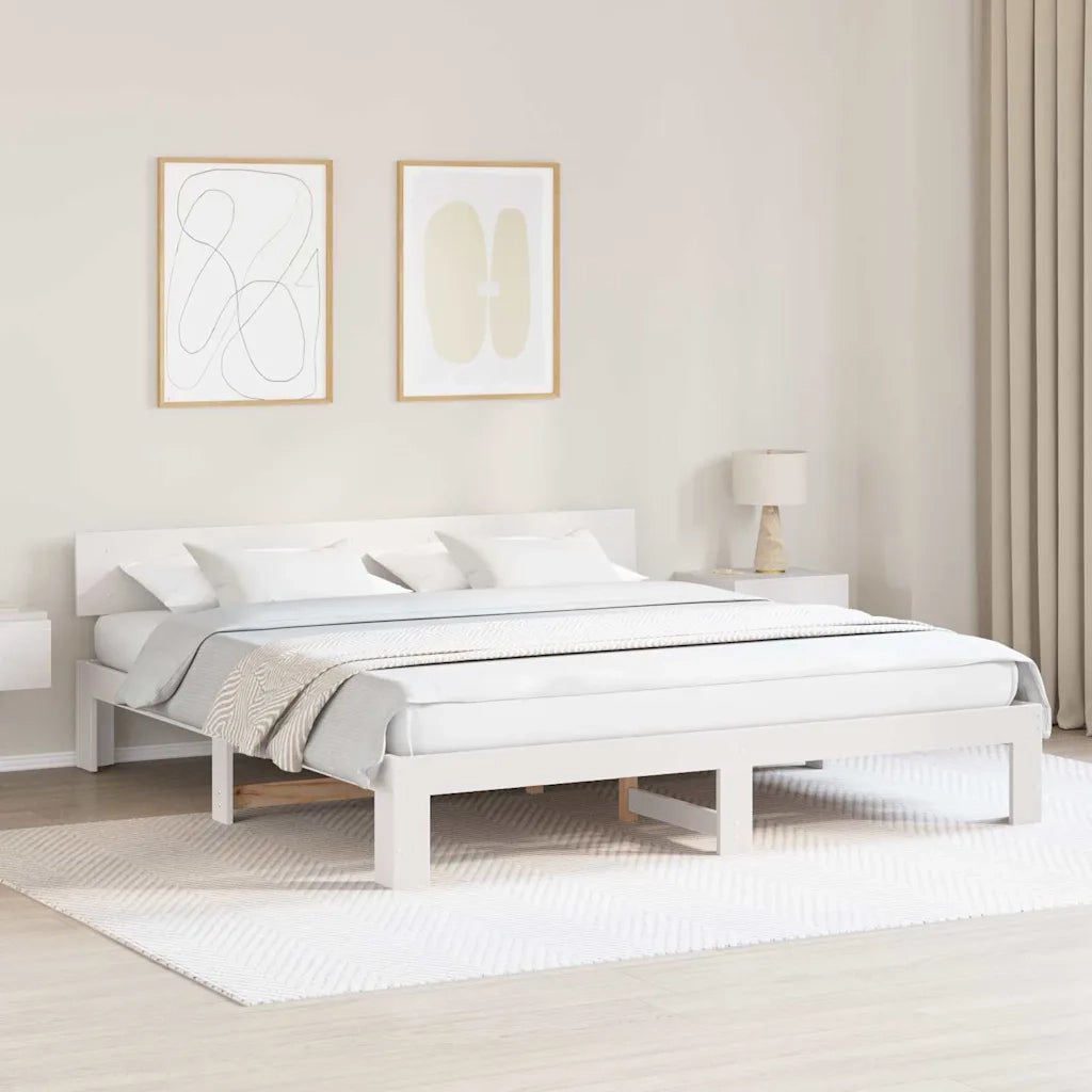 Letto matrimoniale | Letto per adulti | Struttura del letto Bianco 200 x 200 cm Pino massello