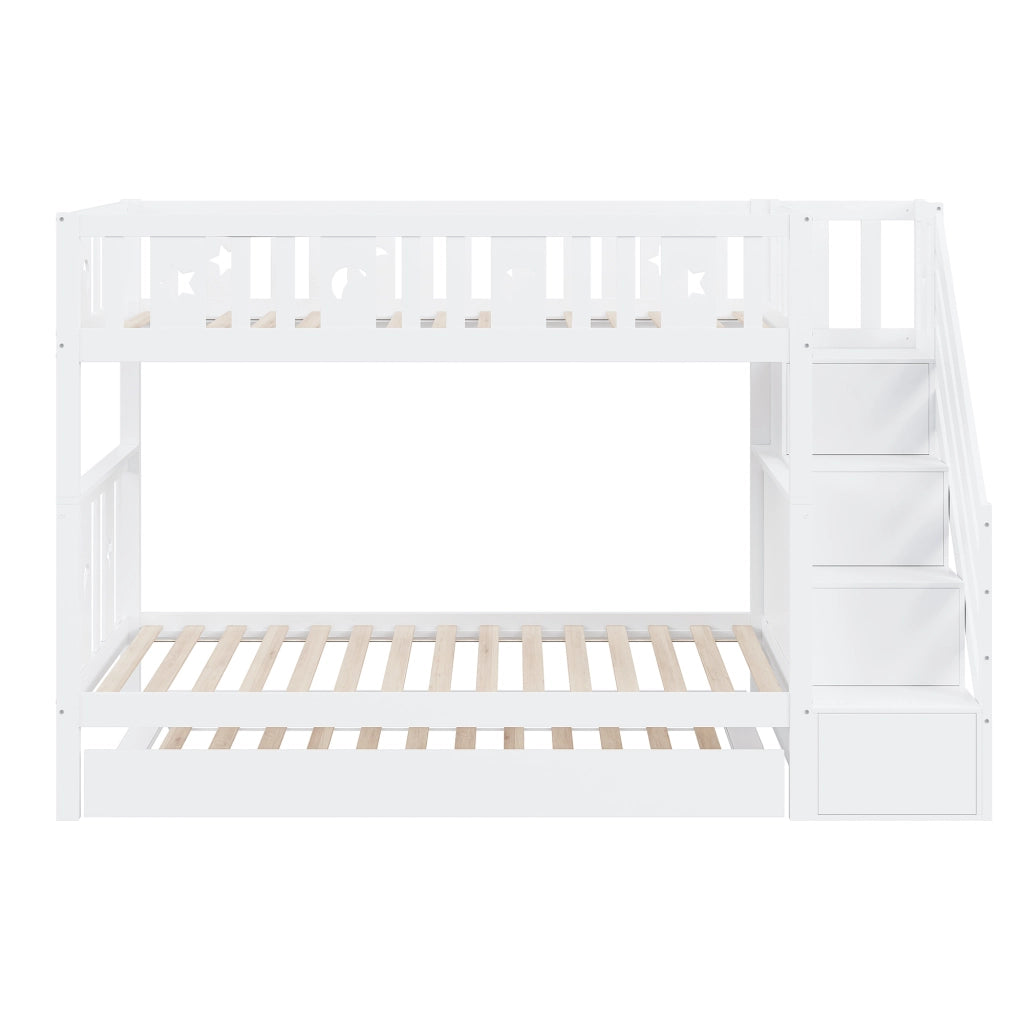 Letto a Castello 90x200 cm e 90x190 cm; con Letto Estraibile; Contenitore; Bianco