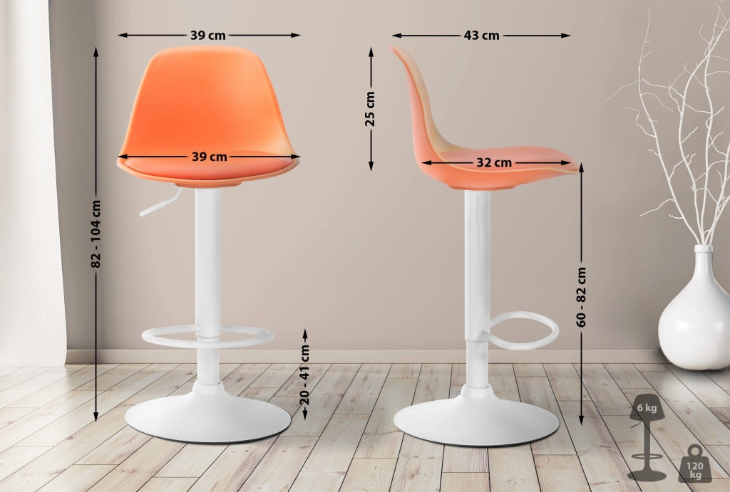 Sgabello di design KIEL in polipropilene e similpelle bianco,arancione