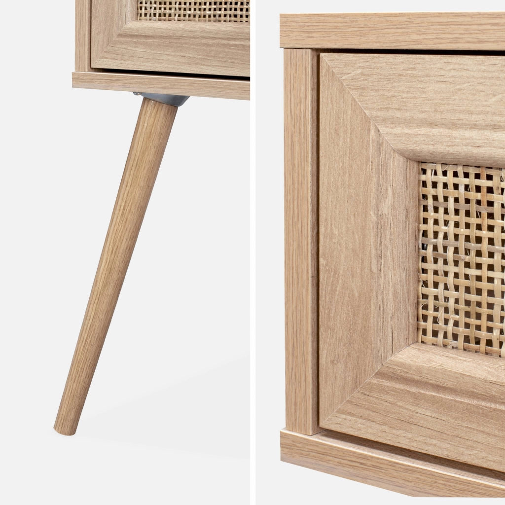 Set 2 comodini effetto legno e cannage, marrone naturale