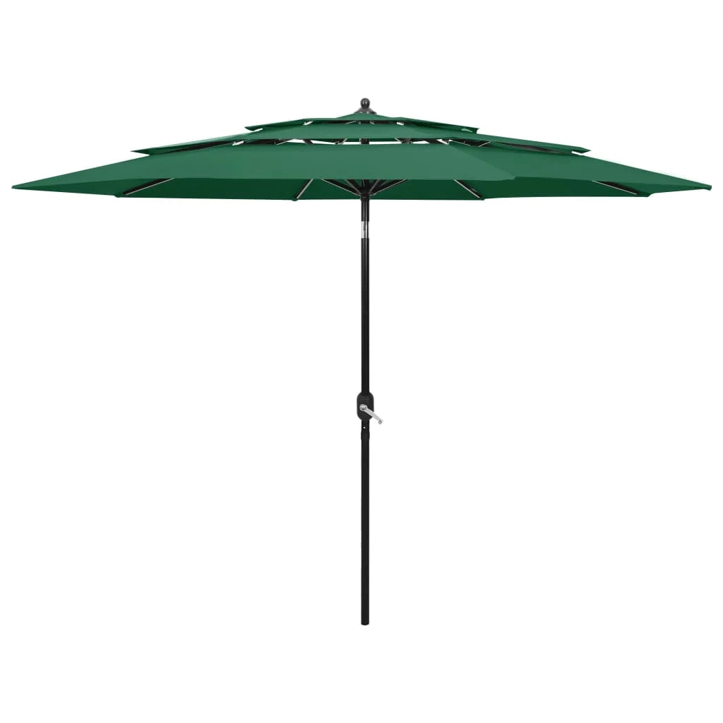 Ombrellone da giardino a 3 livelli con palo in alluminio da 3 m verde 02_0008782