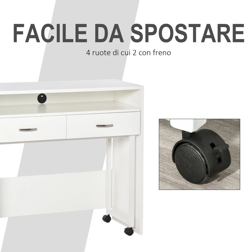 Scrivania con Cassetti e Ruote 100x36x88 cm in Metallo e MDF Bianca