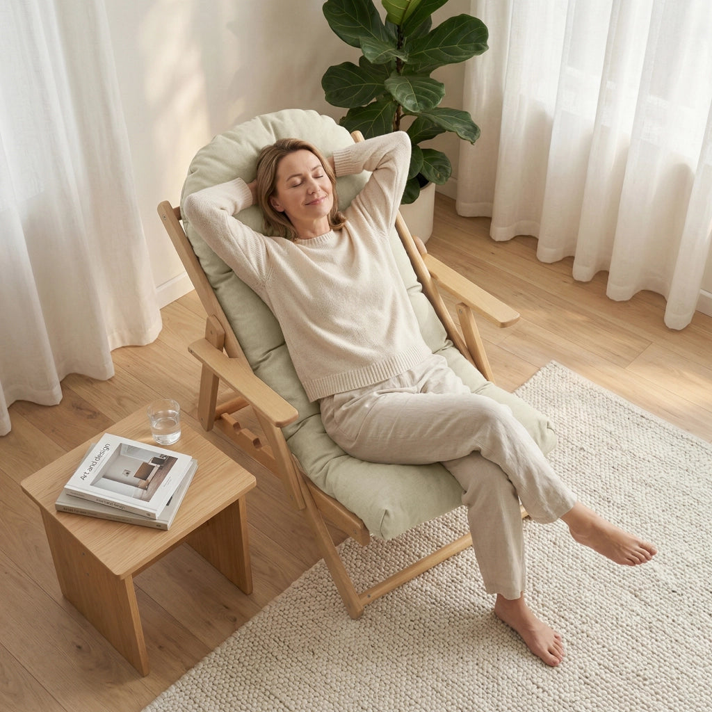 Poltrona Relax Pieghevole e Reclinabile in Legno con Cuscino ¨C zephmum ¨C Grigio