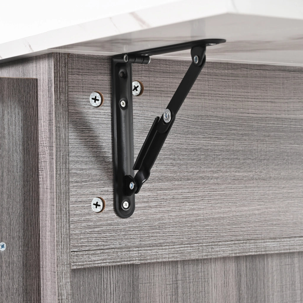 Carrello da cucina multifunzionale con piano ribaltabile, 3 cassetti e vani interni, grigio 139x46(71)x91,5 cm