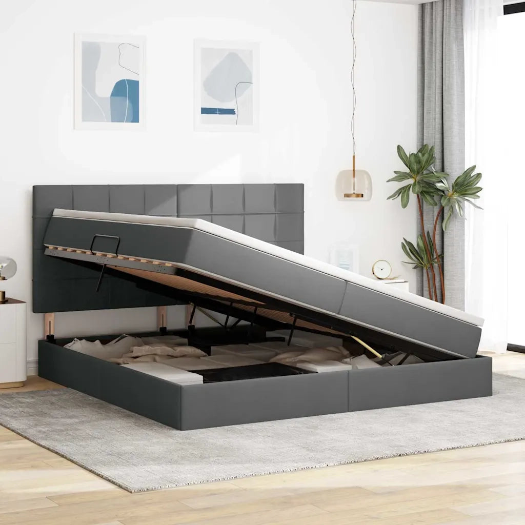 Letto con contenitore e LED con led Grigio scuro 200 x 200 cm