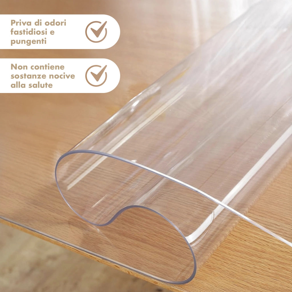 Copritavolo Trasparente In Pvc 1.5 Mm Pellicola Protettiva Cover Tavolo Tovaglia Protezione Mollettone Antimacchia Per Tavoli Cucina Salotto Ufficio Scrivania Urti Olio Graffi Impermeabile  Trasparenti - 100x190Cm