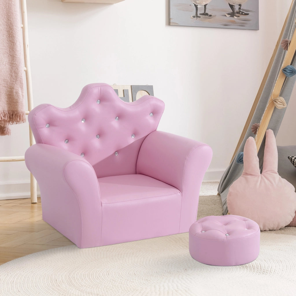 Divano letto bambini con pouf ¨C Xylo ¨C tessuto rosa principessa per cameretta