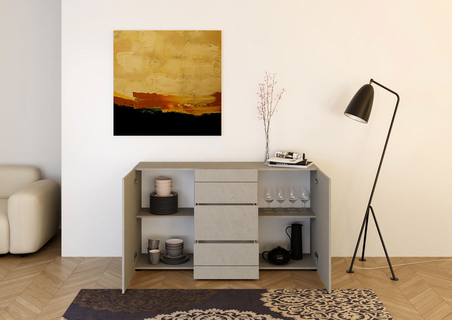 Madia 2 Ante e 3 Cassetti 150x40x83,5 cm Elios Cashmere