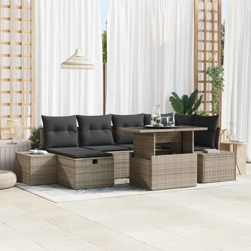 Set Divano da Giardino 7 pcs Grigio polyrattan