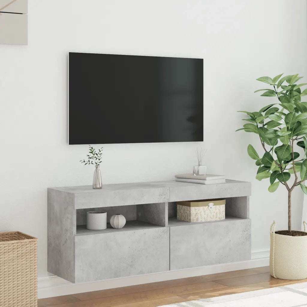 Mobile TV a Parete con Luci LED-Mobile TV a Muro Grigio Cemento 100x30x40 cm