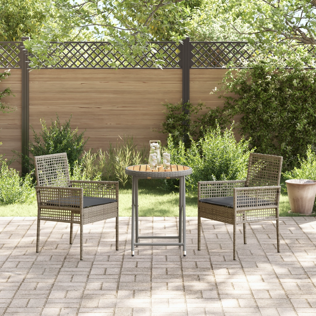 Set Bistro da Giardino a 3 Pezzi con Cuscini Grigio in Rattan Sintetico