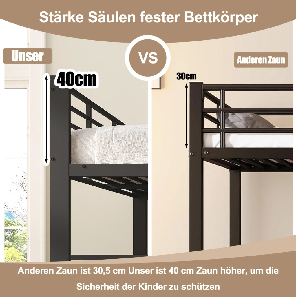 Letto a castello in metallo con letto estraibile; 3 posti letto; 140 × 200 cm; nero