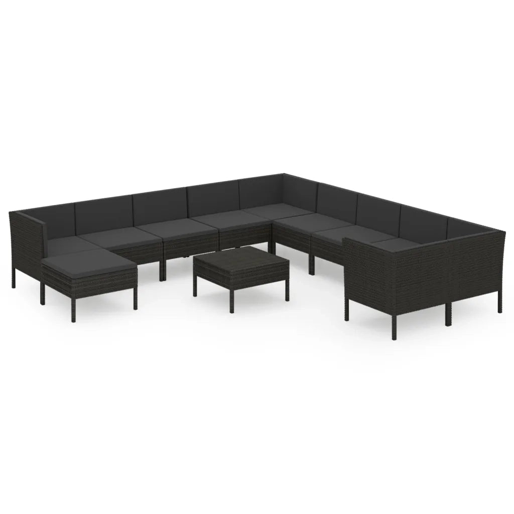 Set Divani da Giardino 12 pz con Cuscini in Polyrattan Nero cod mxl 38456