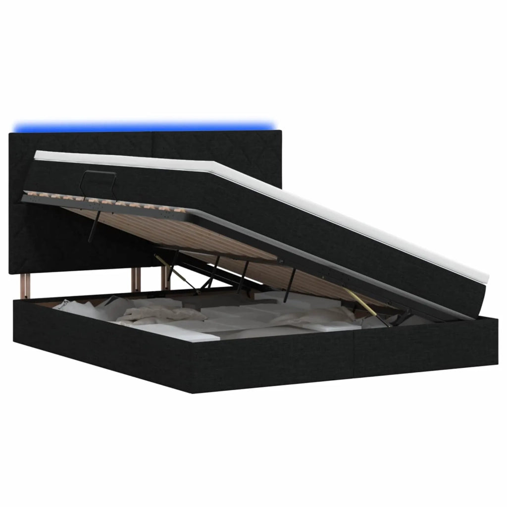 Letto con contenitore LED e materasso Nero 140 x 190 cm Tessuto 3460007