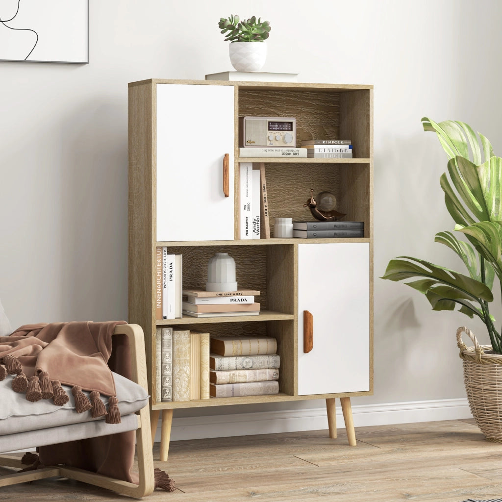 Libreria 4 nicchie 2 ante scaffale ¨C zephmum ¨C 80x24x123 cm legno massello rovere