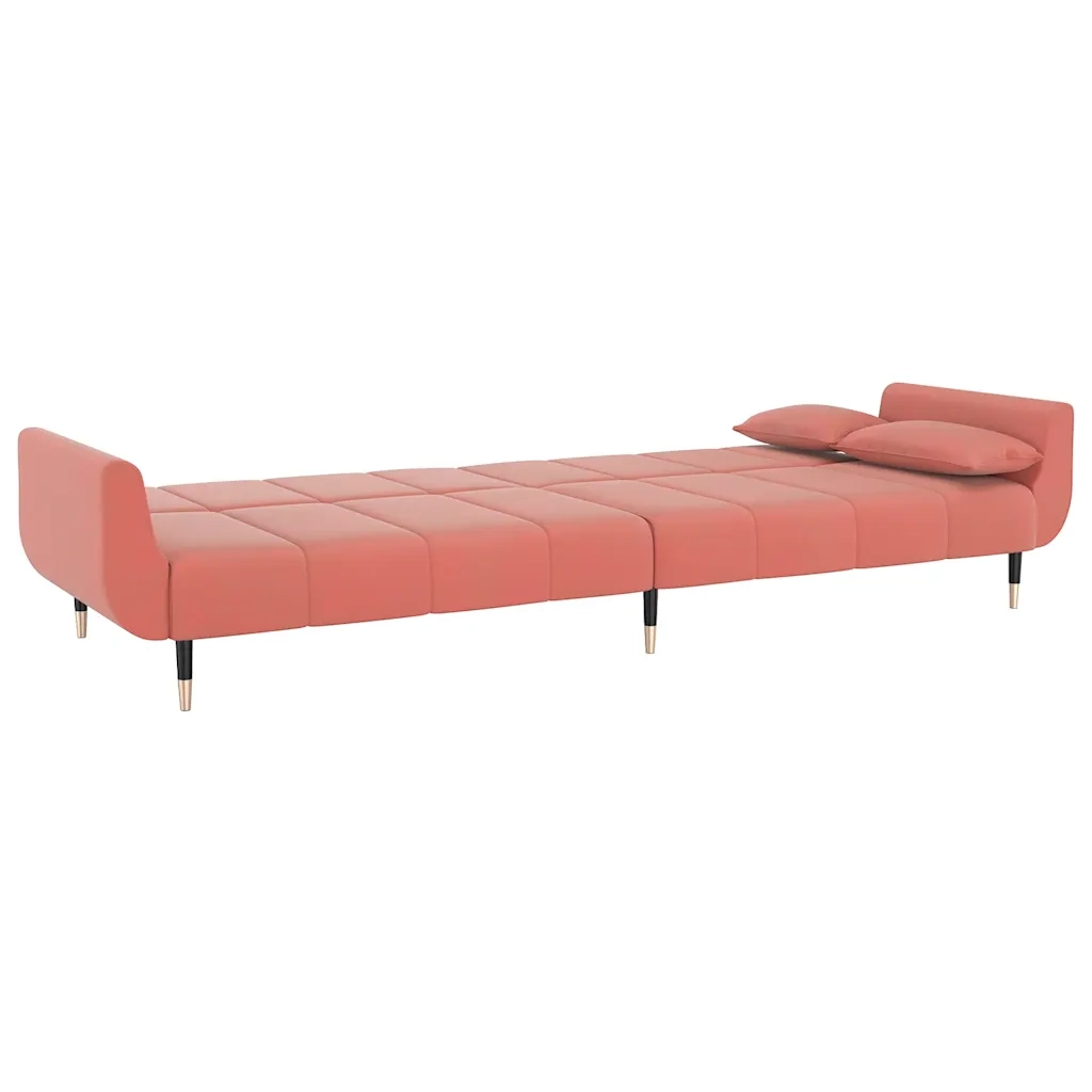 Divano Letto a 2 Posti con 2 Cuscini Rosa in Velluto 337586