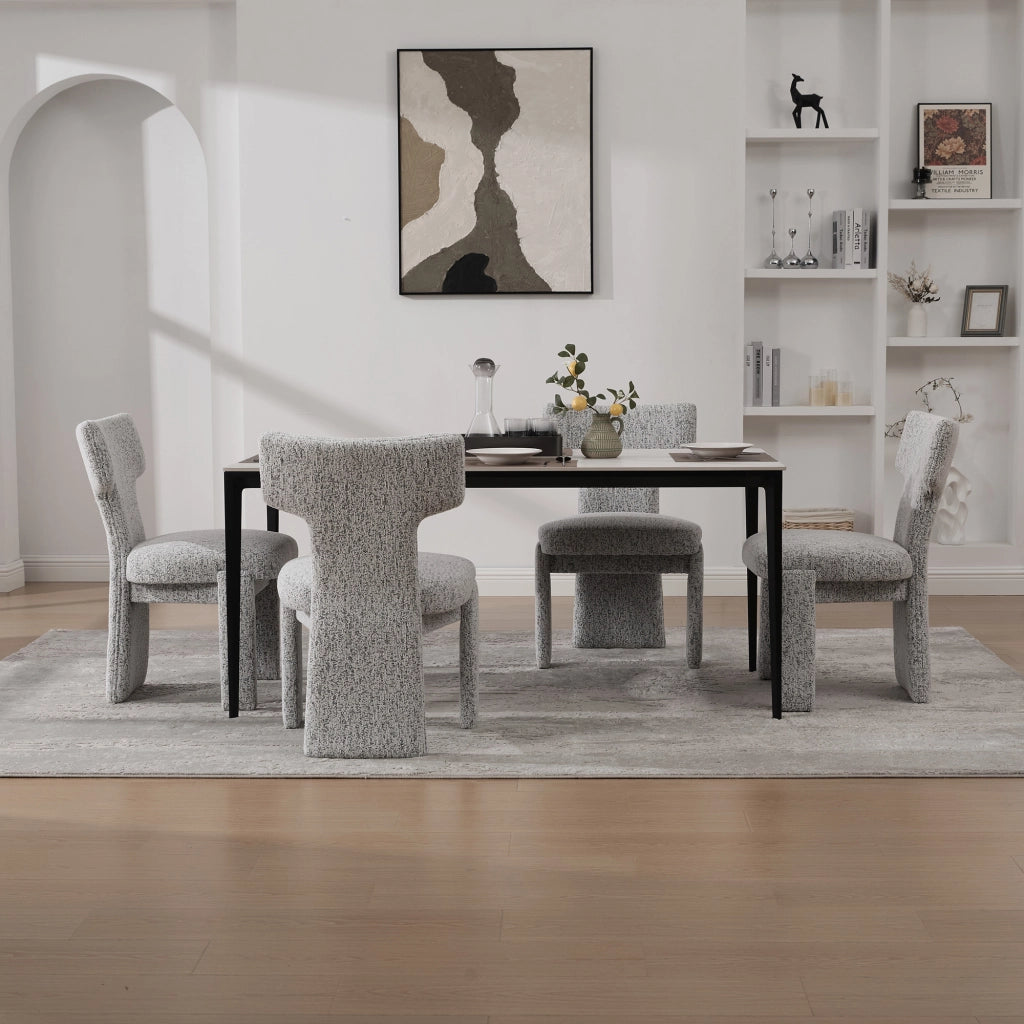 Set 2 Poltrone Imbottite in Chenille ¨C MINIMAL ¨C Senza Braccioli, Schienale Curvo, Bianco e Nero