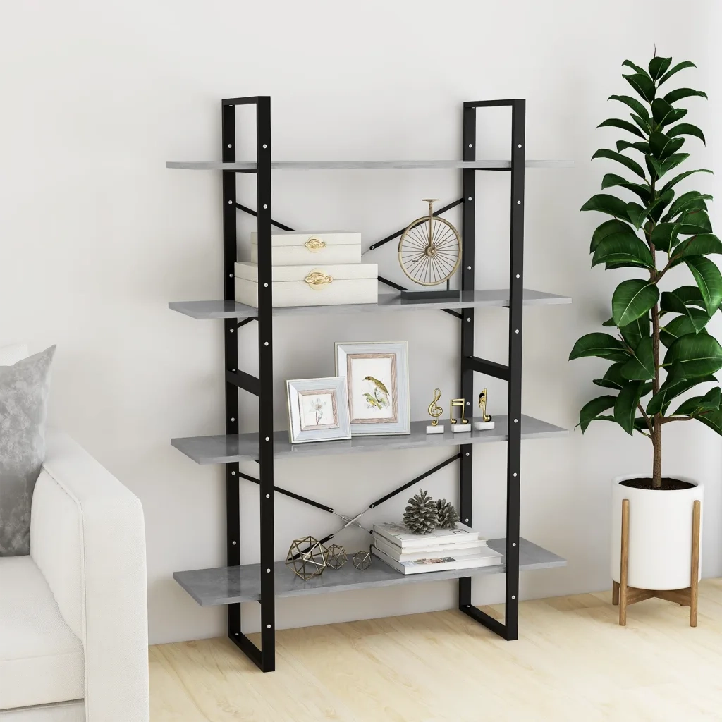 Libreria 4 Ripiani-Scaffale per Libri-Mobile di Stoccaggio Grigio Cemento 100x30x140cm Legno Multistrato