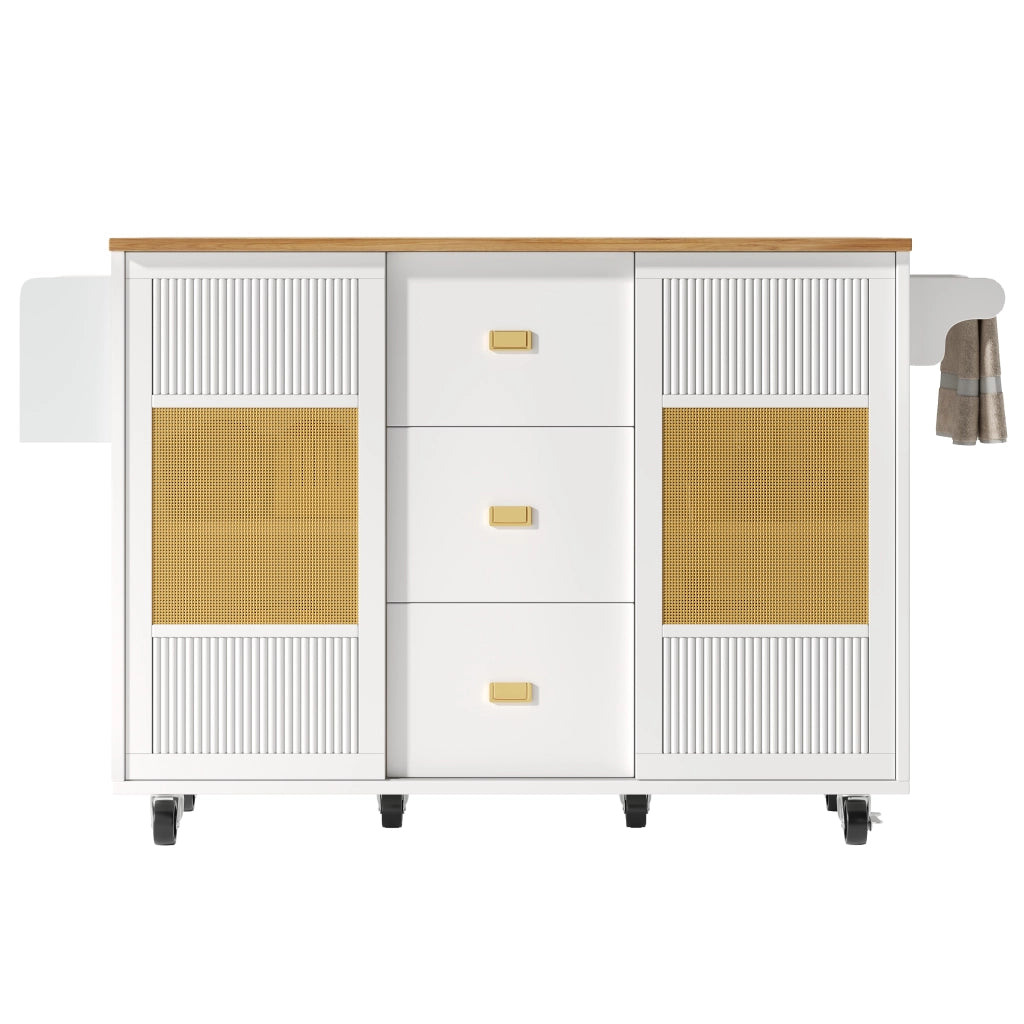 Isola da cucina mobile con piano ribaltabile, 146,85x70x90 cm, bianca, MDF e metallo