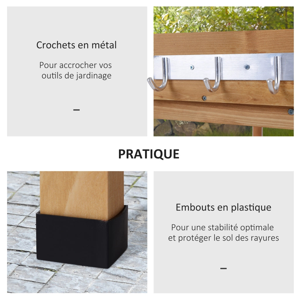 Tavolo da giardinaggio con ripiani e ganci ¨C zephmum ¨C in legno e acciaio galvanizzato