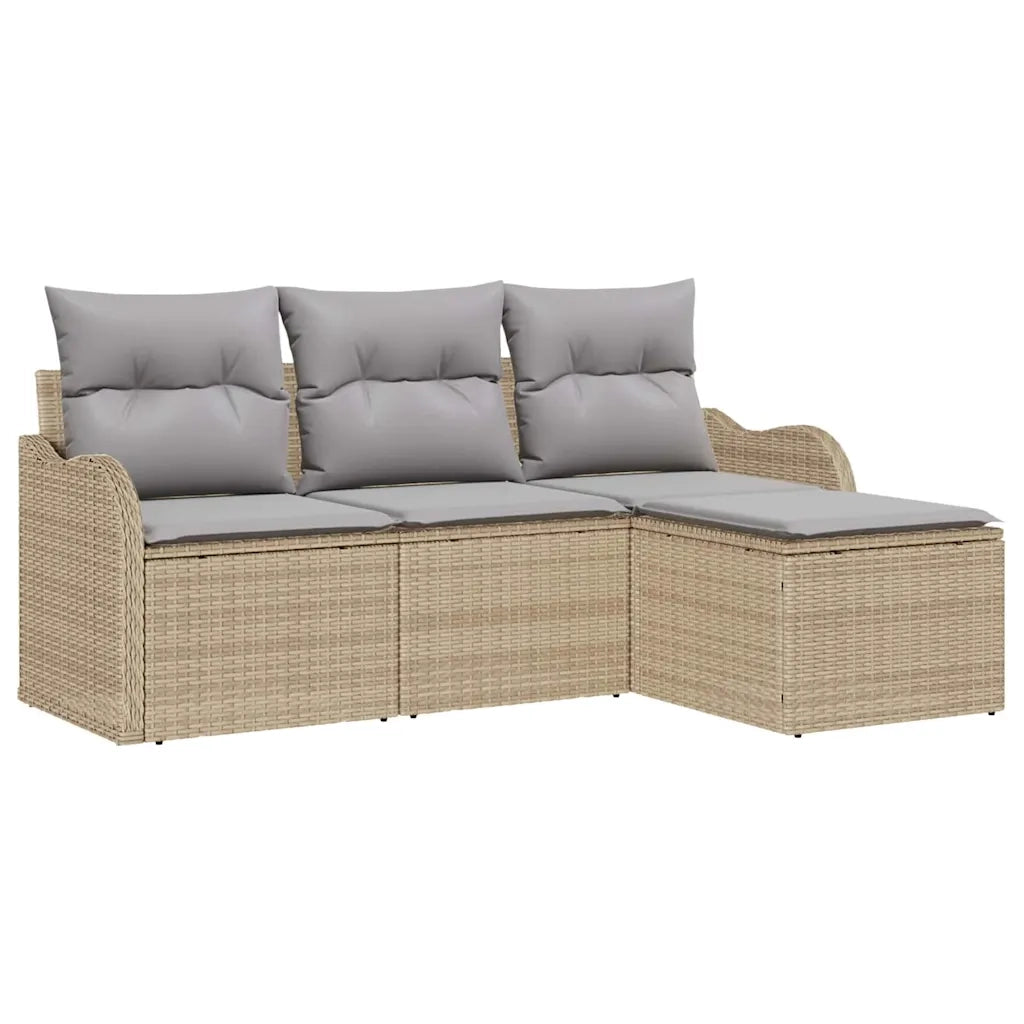 Set Divano da Giardino con cuscino 4 pz | Set Salotto da Giardino Beige polyrattan