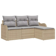Set Divano da Giardino con cuscino 4 pz | Set Salotto da Giardino Beige polyrattan