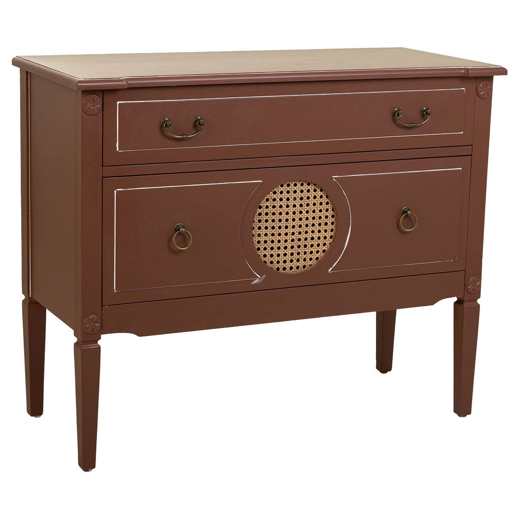 Cassettiera in legno e rattan con due cassetti marroni, 88x38x72h cm